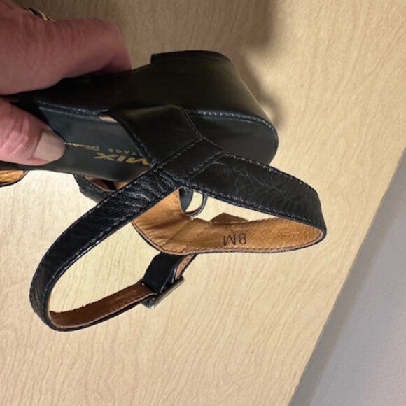 Re-mix Pleated Toe Vintage Style Black Leather Sandal Wedge Peep Toe - Picture 12 of 12